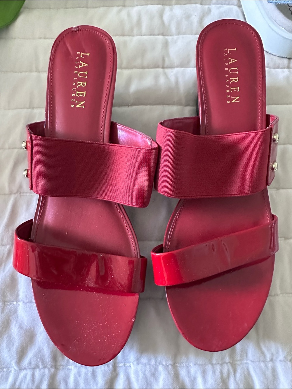 Lauren Ralph Lauren Red Elbow-Strap Slide Mules